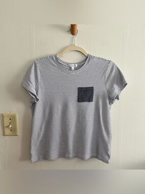 Women's LAKE Pajama Blue Striped Sleep Top Shirt Sz S Pima Cotton Comfy